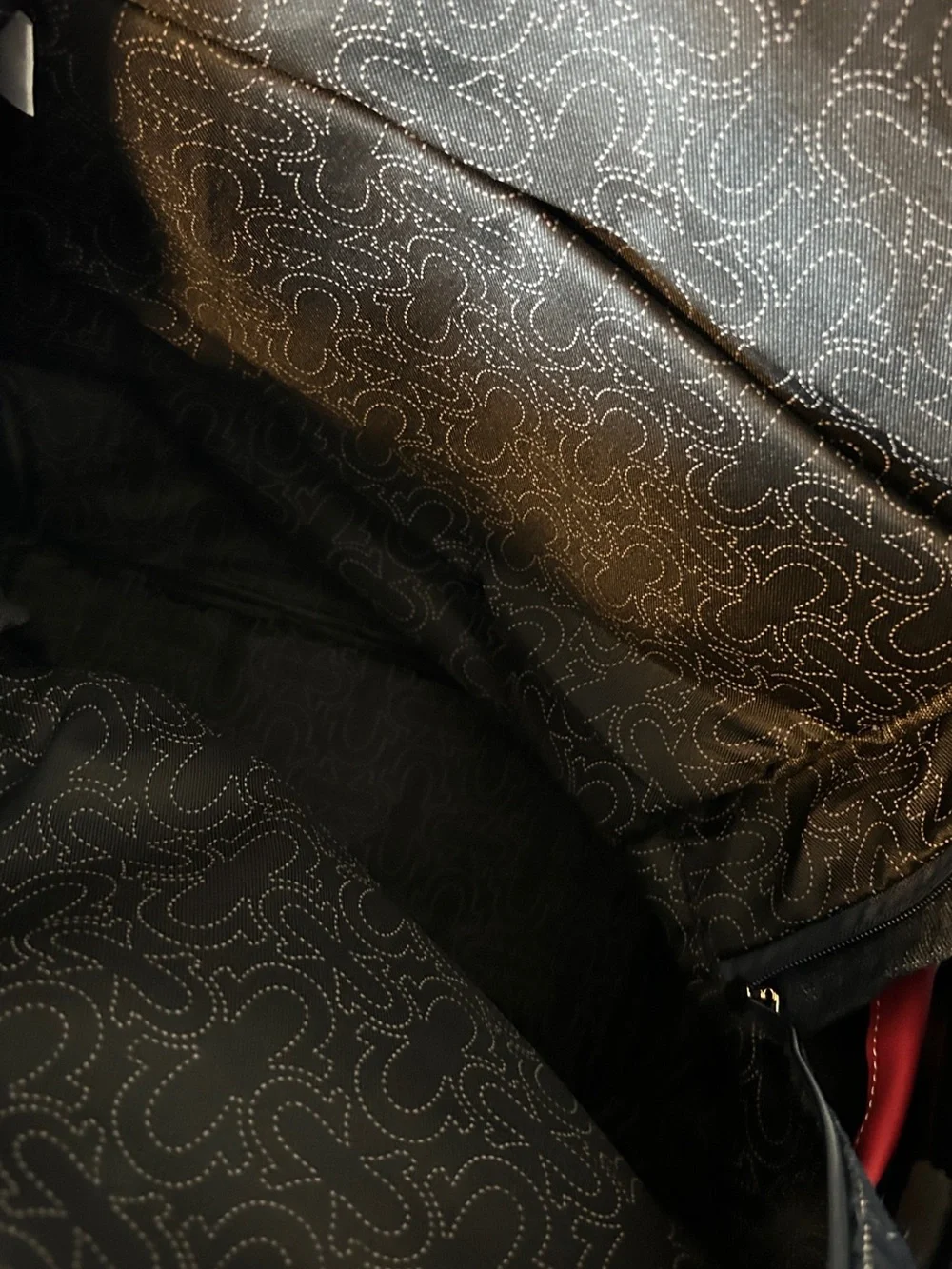 True Religion Dark Denim Backpack with Red Accents